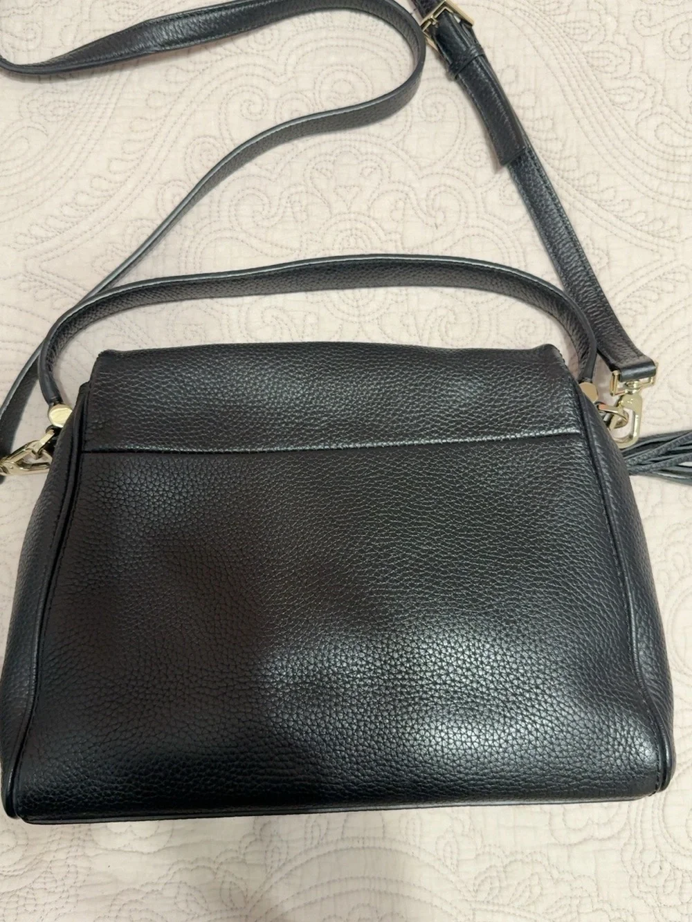 Kate Spade Black Pebbled Leather Satchel Crossbody Shoulder Bag Tassel